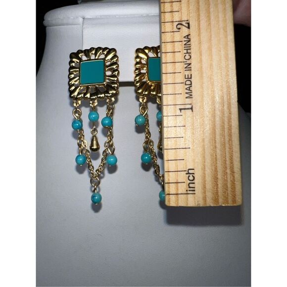 Vintage Boho Gold Tone Enameled and Bead Dangle Earrings - Picture 5 of 7
